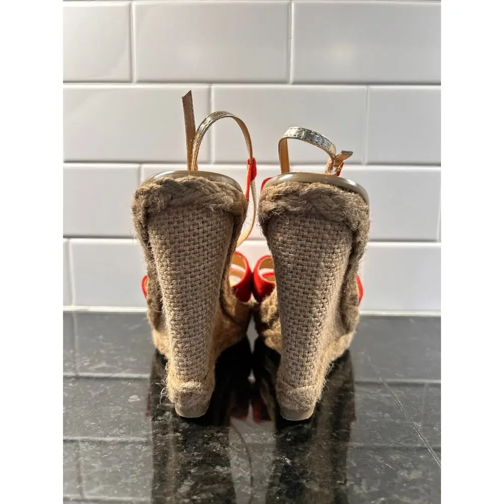 Colin Stuart Suede Espadrille Heel Wedges Sandals Bohemian Tomato‎ Beige SZ 7.5B